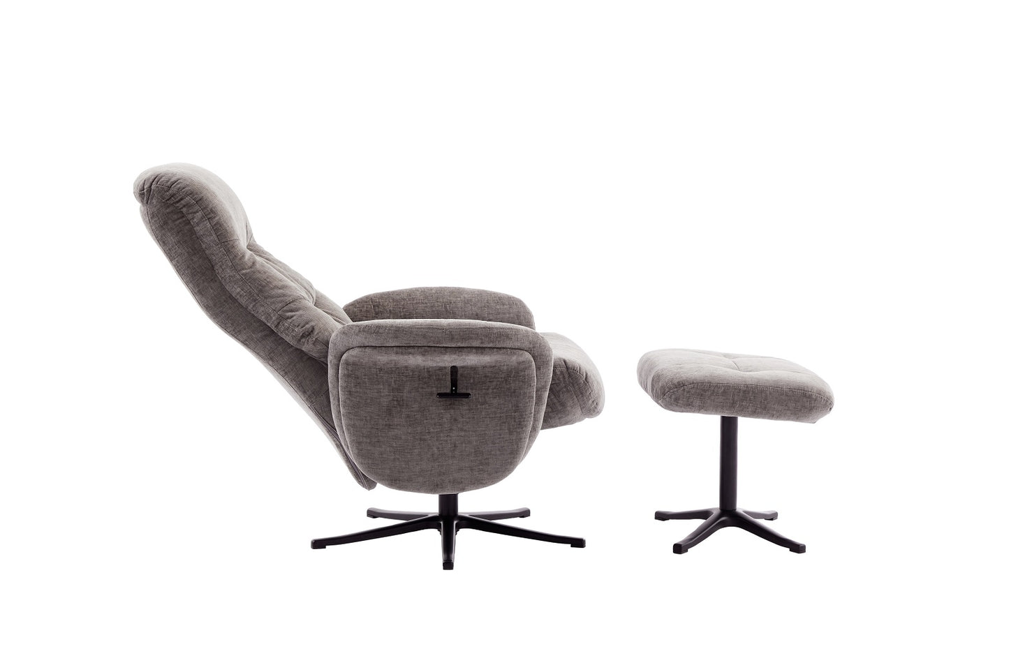 Grey armchair with matching footstool fully open position