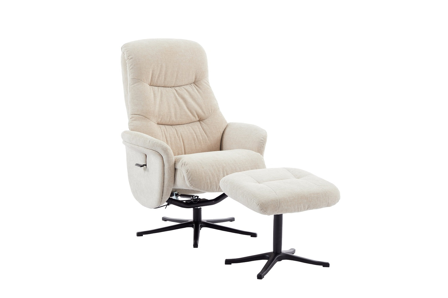 Beige recliner chair with matching footstool 