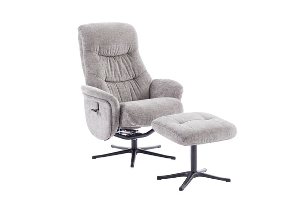 Grey recliner chair with matching footstool