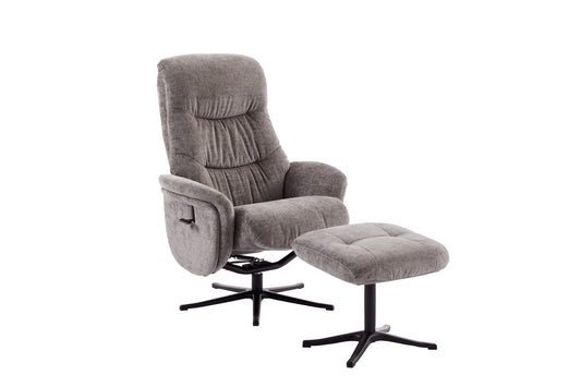 Grey recliner chair with matching footstool