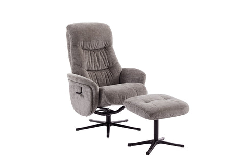 Grey recliner chair with matching footstool