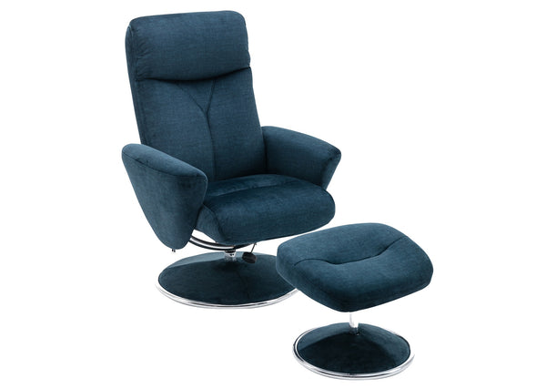 Blue Swivel recliner chair & matching footstool both on circular bases