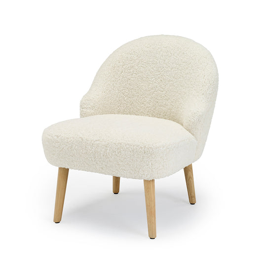 White textured chair with wooden legs 