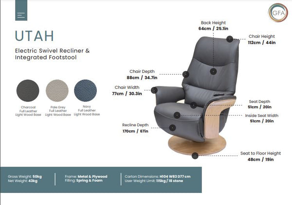 Electric swivel recliner with integrated footstool and feature details