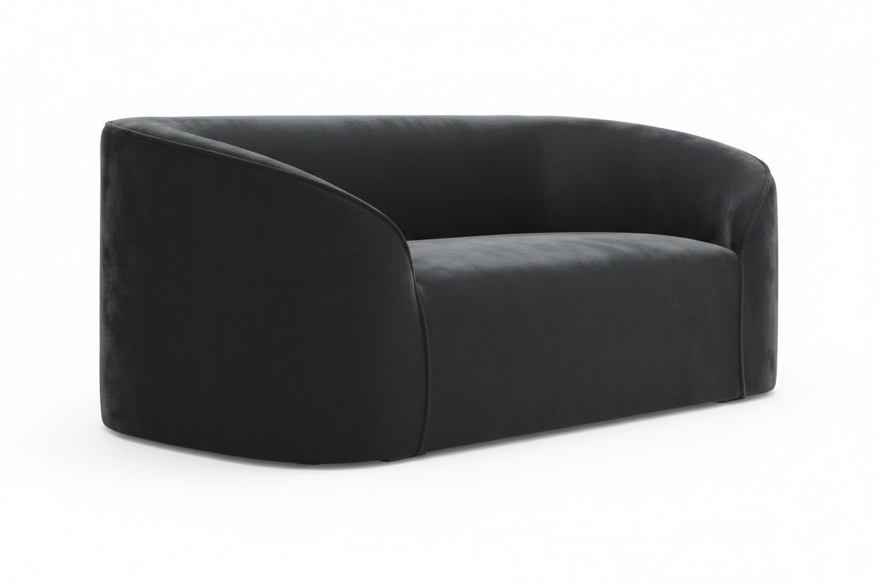 Black curved sofa on a white background