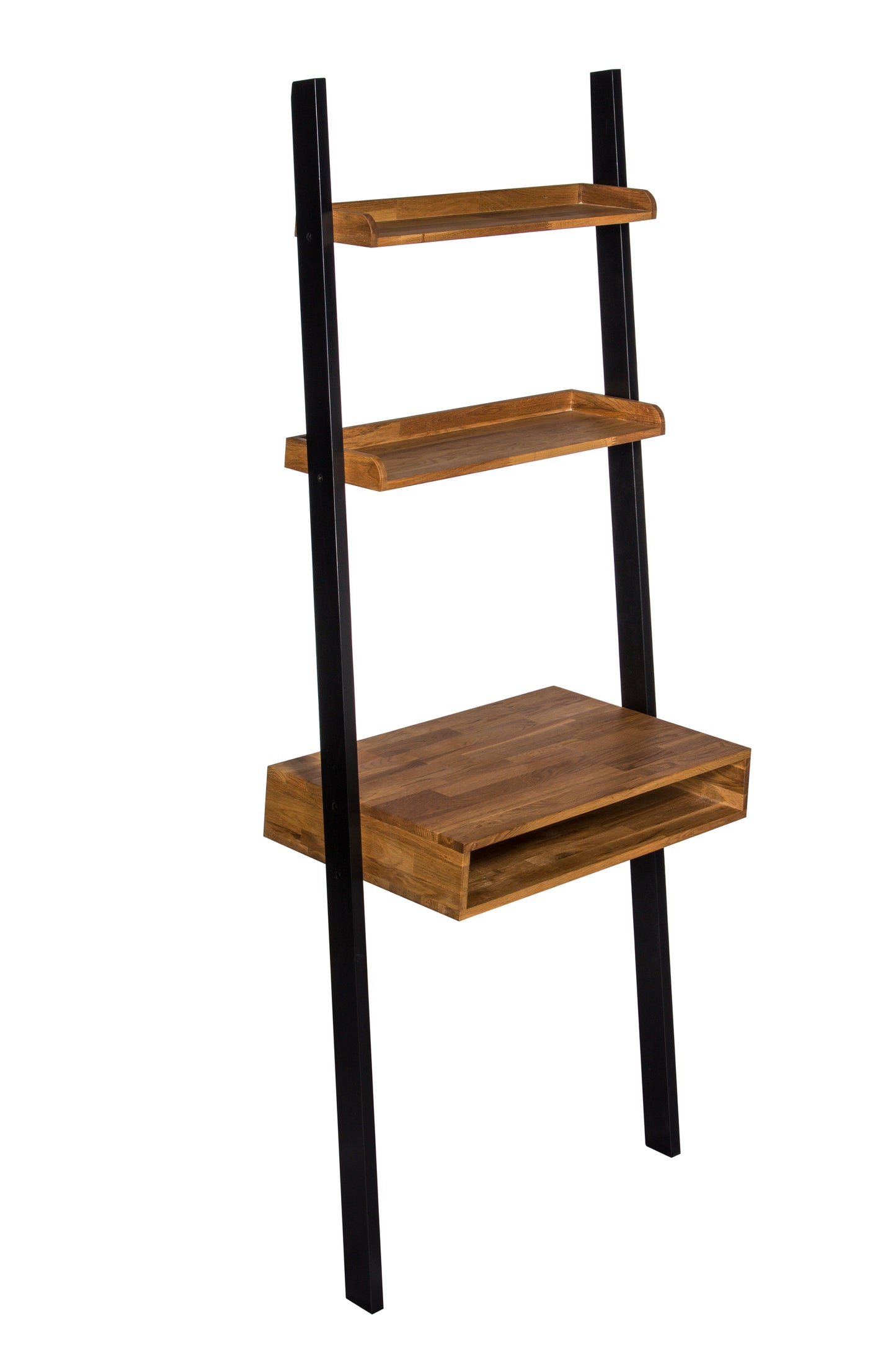 Wooden ladder shelf with black metal legs & desk unit