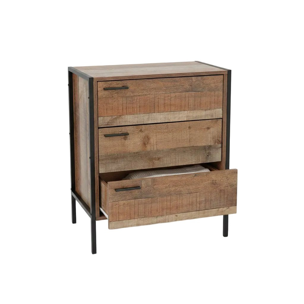 Hoxton vintage three drawer chest with one drawer open