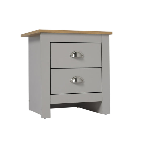 Lancaster grey & oak two drawer bedside chest