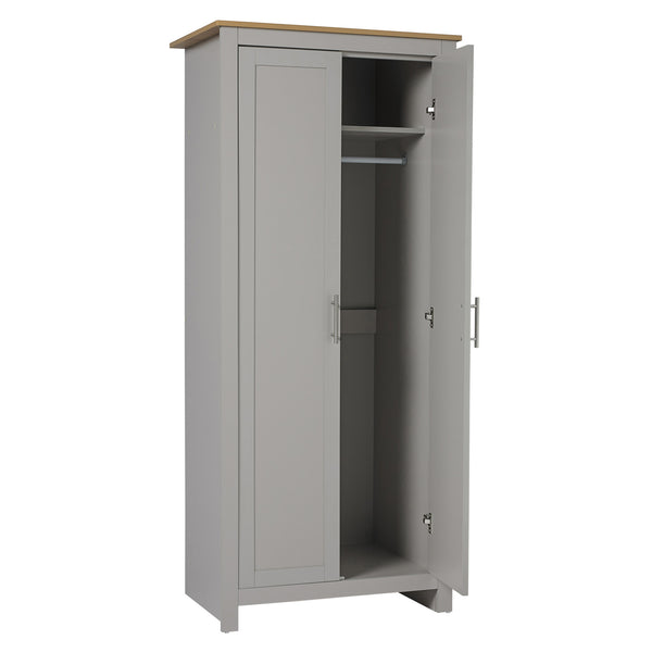Lancaster grey & oak wardrobe with door open