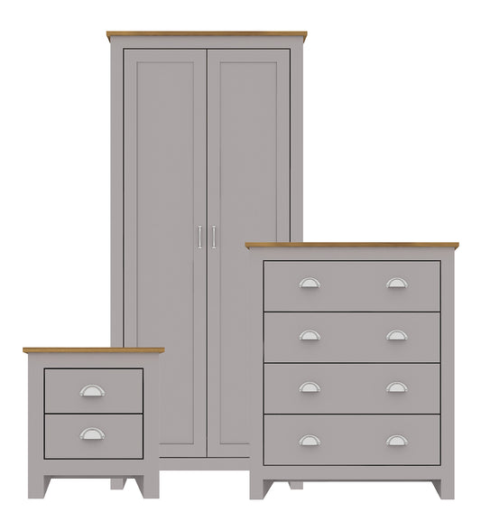 Lancaster grey & oak three piece bedroom set