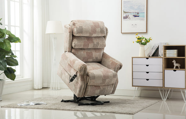 Lincoln lift and rise recliner Autumn Mosaic raised