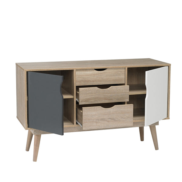 Scandi sideboard Grey white and oak doors open-glenwood furnishings