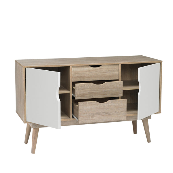 Scandi sideboard with cupboards and drawers open-glenwood furnishings