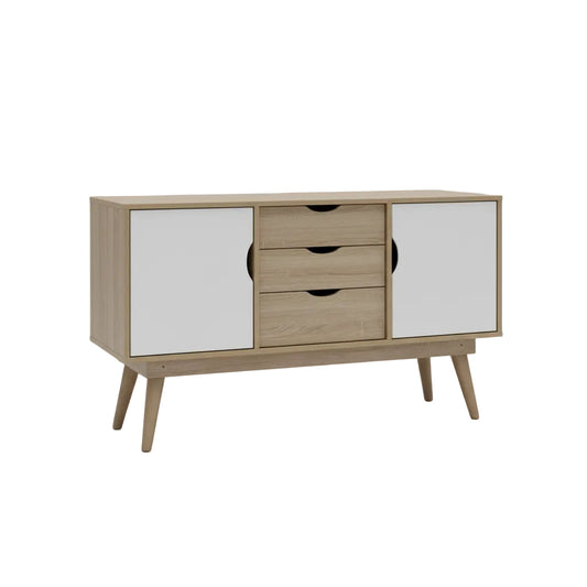 Scandi two door sideboard with three centre drawers
